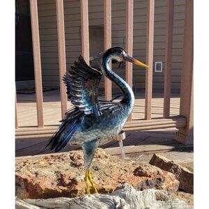 Crane Garden Statue Sculpture, Metal Heron Outdoor Decor, Yard Art Bird